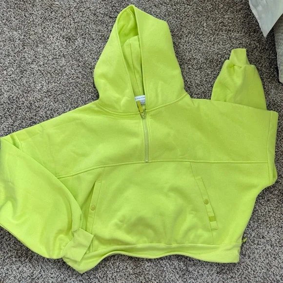 Blogilates Cropped Half-Zip Hoodie in Neon Yellow-Green - Size L - Picture 1 of 4
